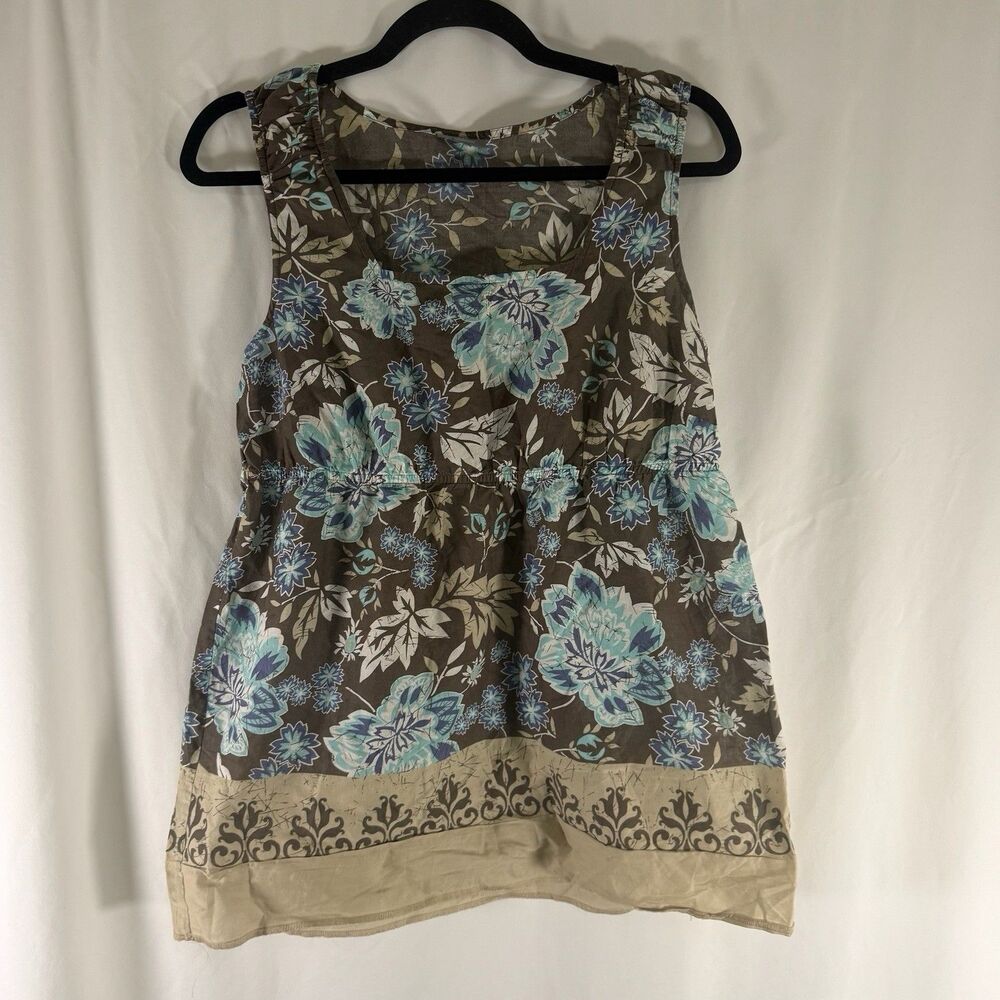 J. Jill Blouse Women's Small Brown Floral Square Neck Lightweight Semi Sheer